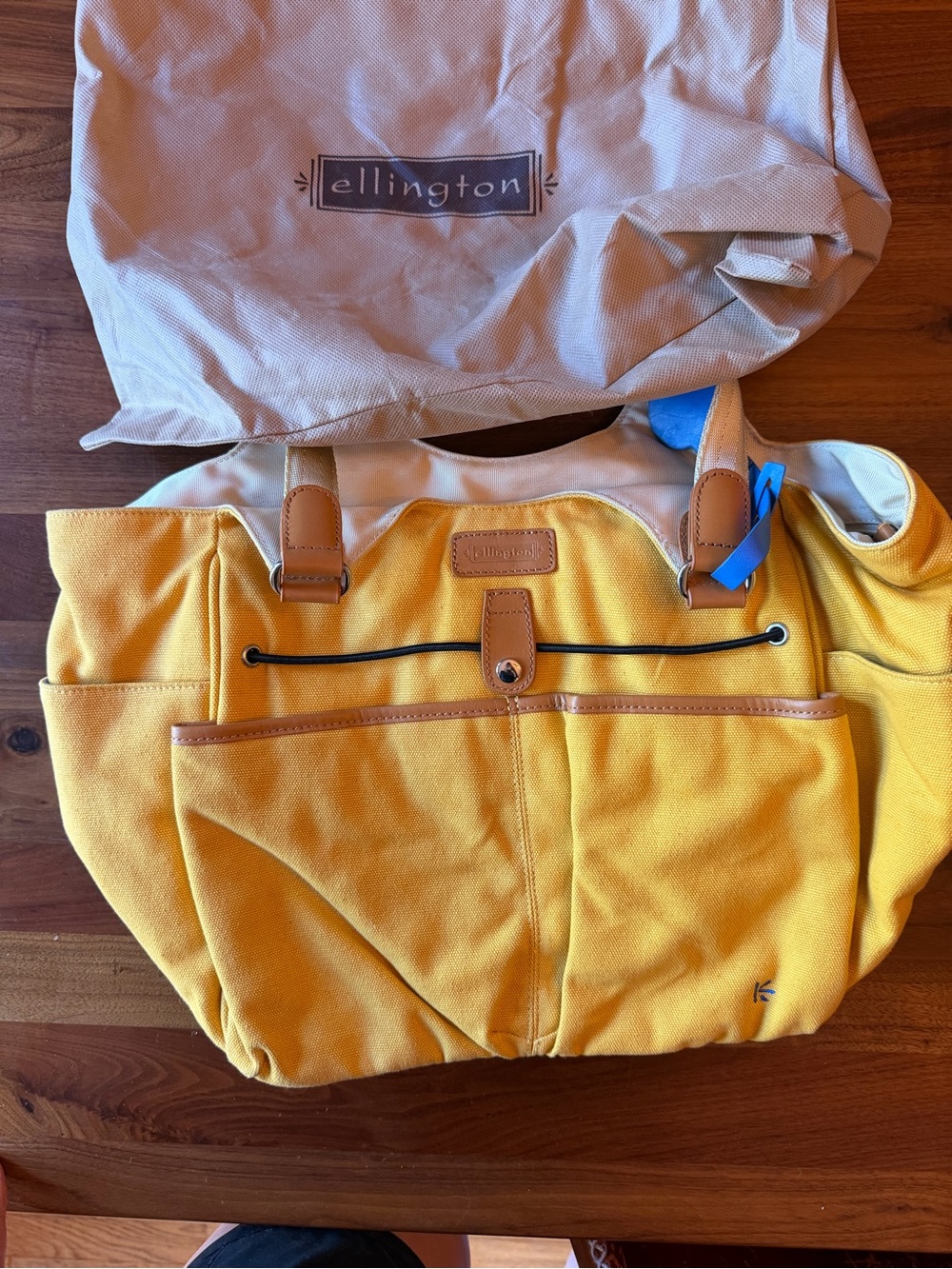 Ellington Yellow Canvas Tote with Tan Leather Trim and Black Cord